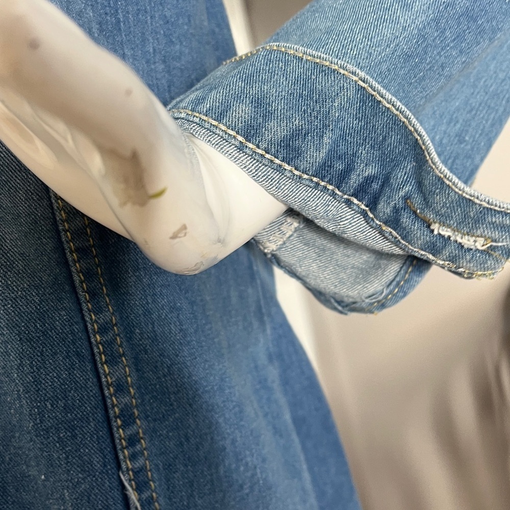 Women’s Sz 8-10 Long Distressed Denim Dress Trench Coat - Picture 11 of 12